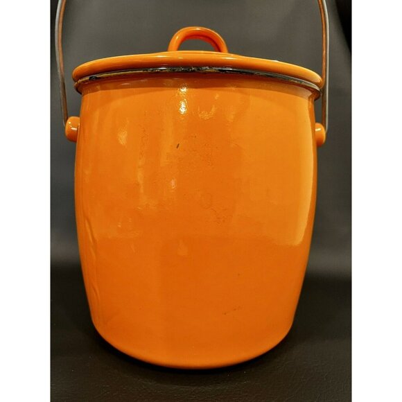 HALLMARK HALLOWEEN Orange Enamelware Pumpkin Jack-O-Lantern Metal Pail 10" w/LID - Picture 6 of 10